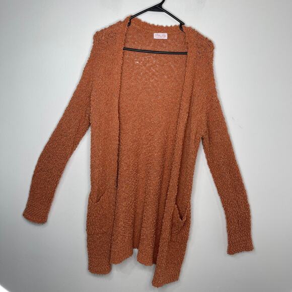 Pink Lily sweater cardigan knit women's medium long peach apricot nubby texture - Picture 8 of 12